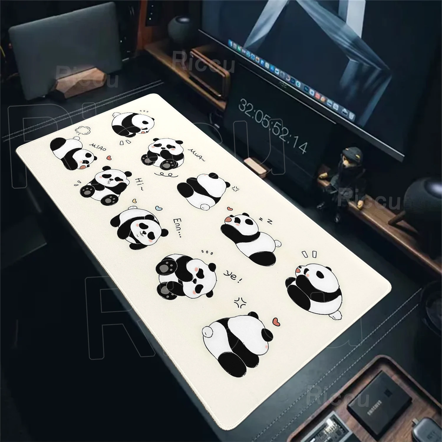 Büro-Mauspad Kawaii Panda Mausunterlage Großes Computer-Spiel-Tischpad XXL Gummi Rutschfest Genähte Kanten Tastaturmatte Schreibtischunterlage Teppich