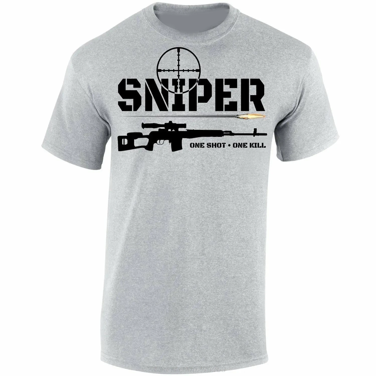 Unique Design Sniper One Shot One Kill T-shirt Cotton Short Sleeve O-Neck Men T Shirt New Oversized Streetwear Casual Tshirt