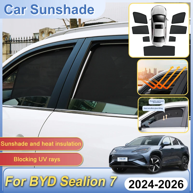 

Magnetic Mesh Car Window Shade For BYD Sealion 7 2025 2024 2026 Accessories Sunscreen Car Windows Sunshades Auto Parts Sun Shade