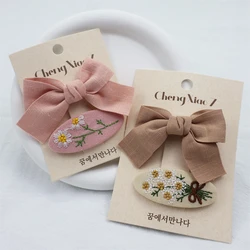 2Pcs/Set Cute Bow Hair Pin Fashion Embroidery Korean Hair Clips For Girls Sweet BB Children Barrettes Kids Hair Accessories 2023