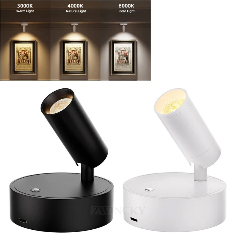 USB Rechargeable ABS LED Modern Magnetic Wireless Cordless Spotlight Touch Sensitove Bedside Cabinet 3 Colors Dimmable Wall Lamp