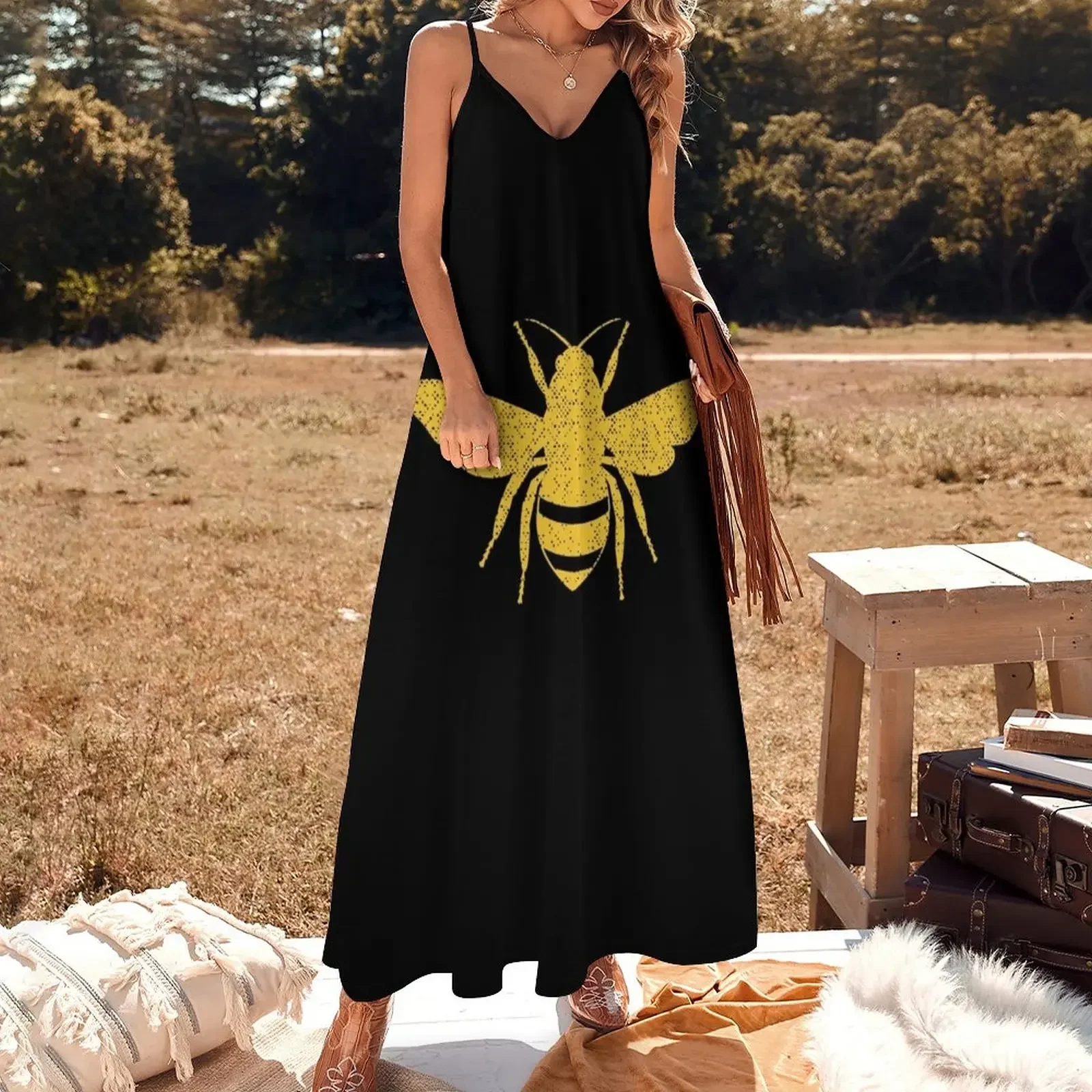 Bee Honeybee Insect Sleeveless Dress Women's summer suit evening dresses women dress women elegant luxury Dress