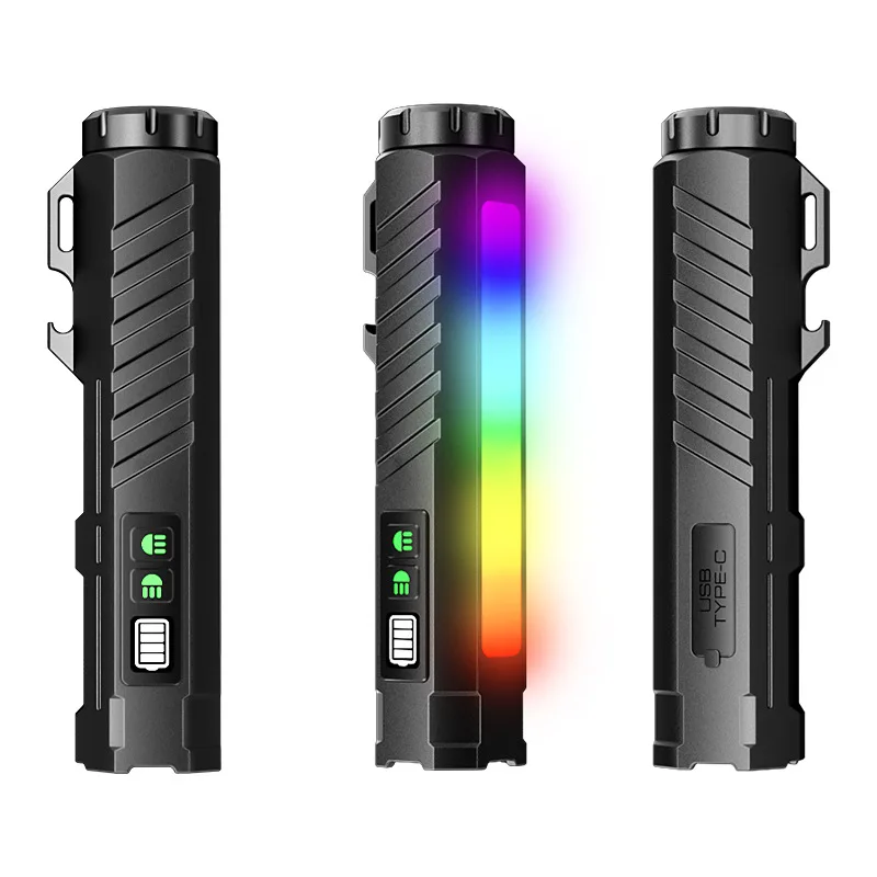 Multifunctional Strong Light Flashlight with Colorful Neon Light & Magnetic Base - Ideal for Inspection & Outdoor Use