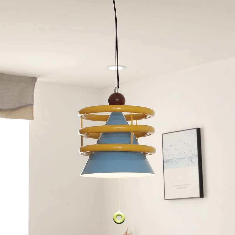 Memphis Colorful Taper Iron Art Ceiling Pendant Lights LED E27 Dopamine Cartoon Dopamine Cartoon Hanging Lamps Bedroom Kitchen