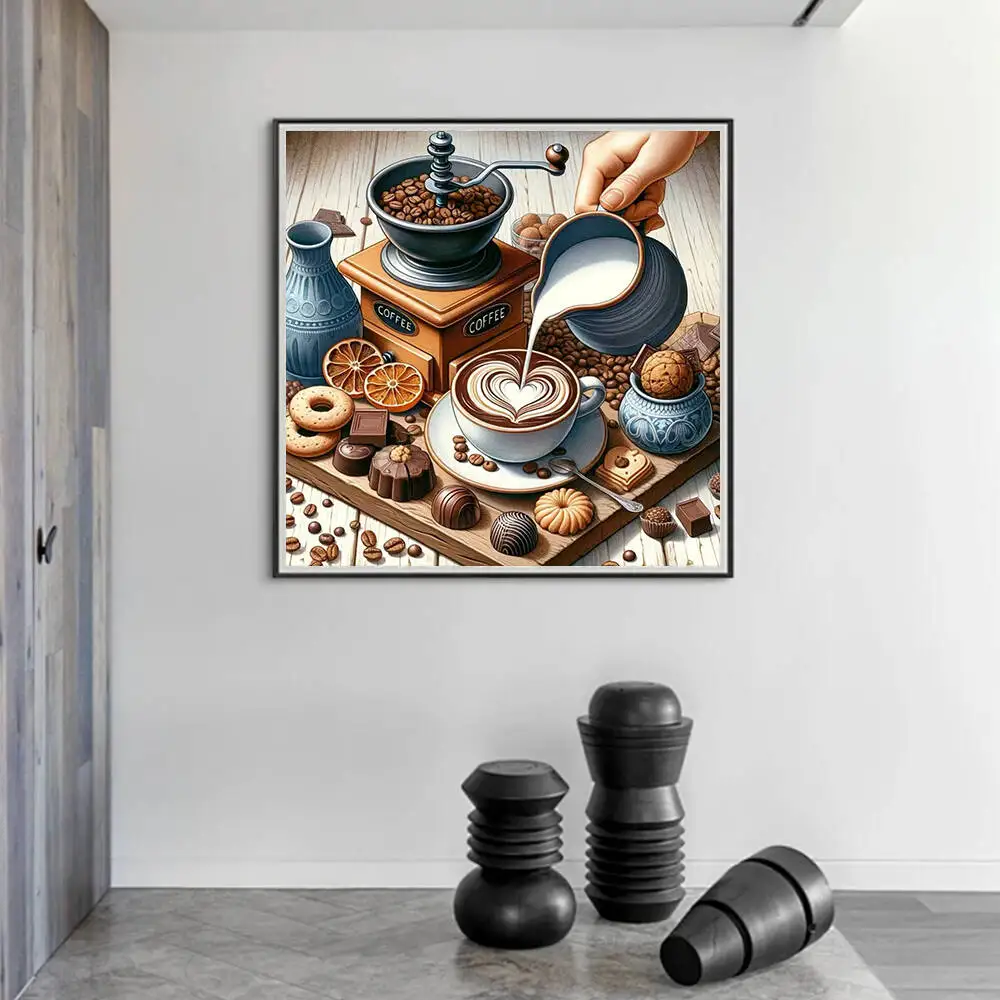 Huacan Diamond Painting Coffee Kit Full Diamond Mosaic Cup Art Rhinestones For Home Wall Decoration Holiday Gift