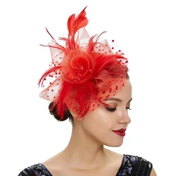 Wedding Party Floral Mesh Veil Fascinator Hat Ladies Women Feather Flower Hair Accessories Headband Hairpin Fascinators Church