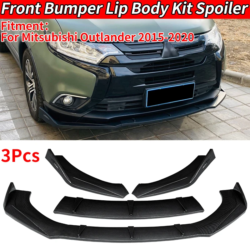 Car Body Kit For Mitsubishi Outlander 2015-2020 Accessories Carbon Look ABSFront Bumper Splitter Lip Spoiler Diffuser Deflector