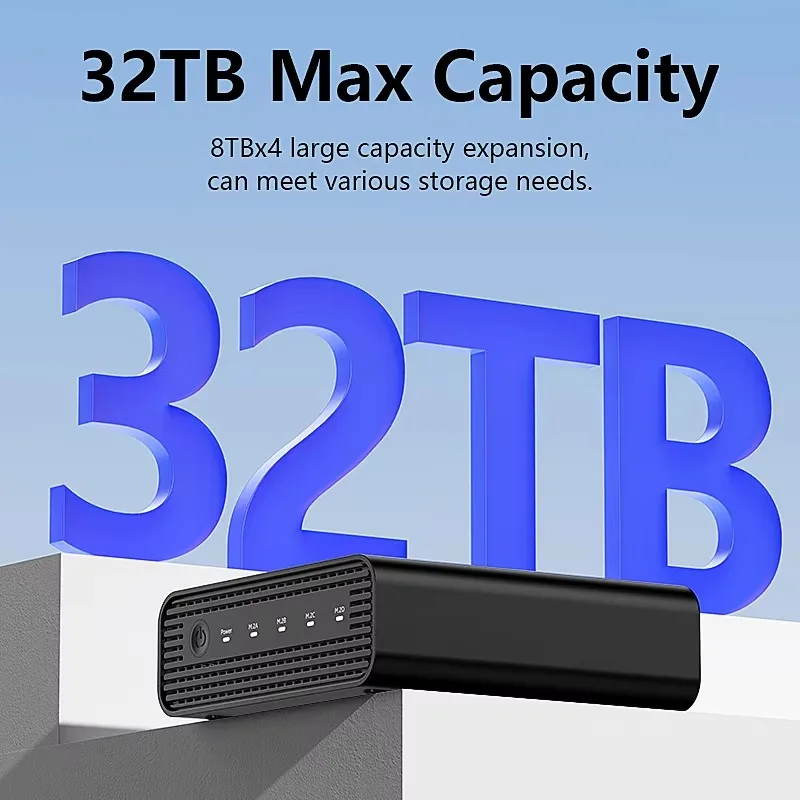 Aluminum M2 4-Bay USB4 External NVME SSD Enclosure M.2 NVME 4 Bay 40Gbps M.2 NVME RAID SSD Enclosure Case with Cooling Fan view 4
