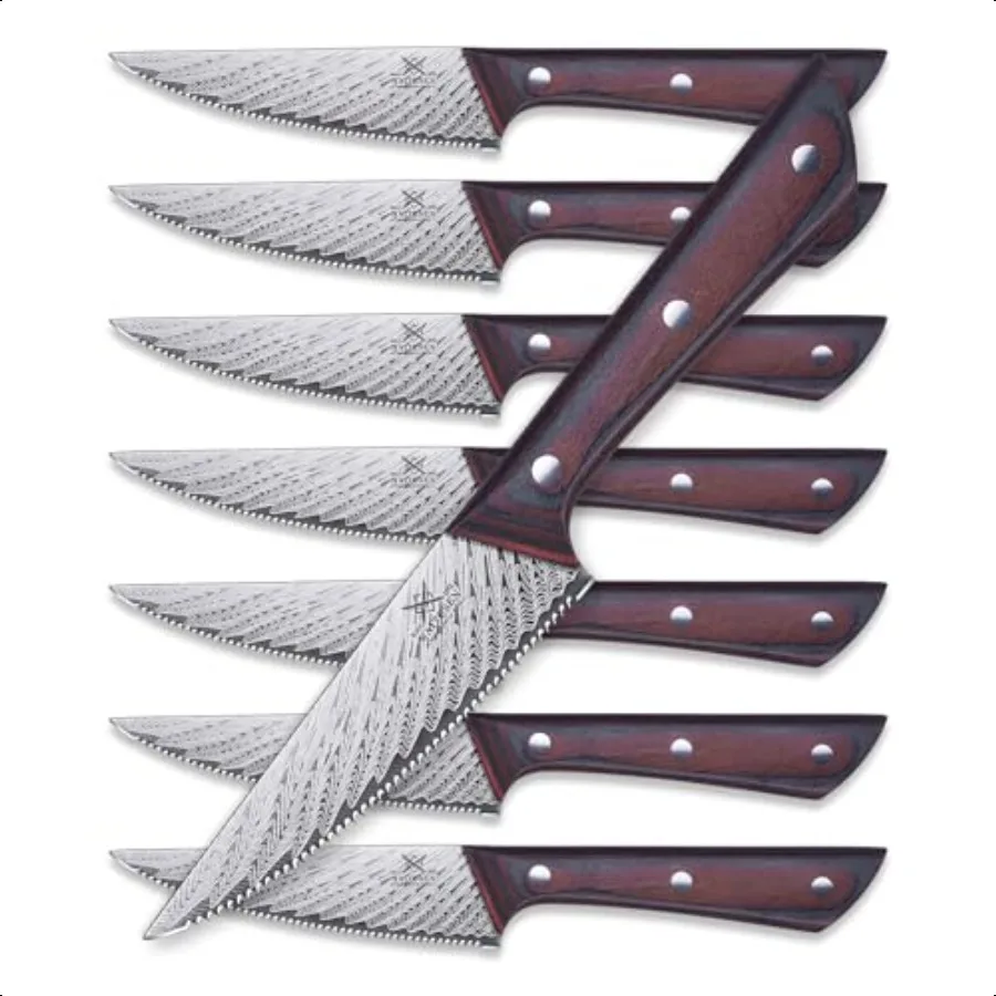 

Steak Knives Set of 8 Serrated Lightweight Kitchen Knife with Wooden Handle for Cutting Meat Gifts for Men Women