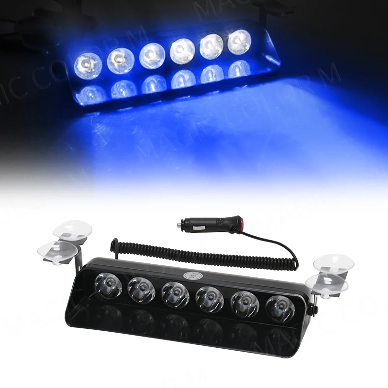 6 LED Car Strobe Light Police Fireman Emergency Front Windshield Flash Warning Signal Beacon Lamp Truck Trailer Auto Vehicle 12v