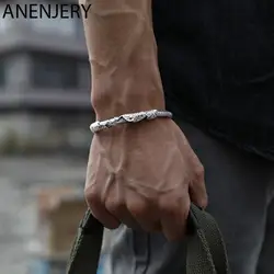 ANENJERY Silver Color Lotus Pattern Sculpture Cuff Bracelets&Bangles Women Men Vintage Thai Silver Jewelry Wholesale