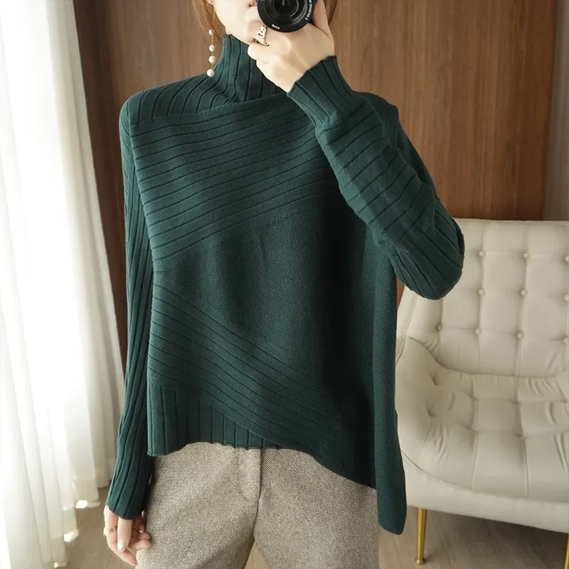 

Cashmere Knitwear Sweater Women's High Neck Loose Casual Wool Pullover Turtleneck Autumn/Winter Keep Warm Fashion Knitted Top