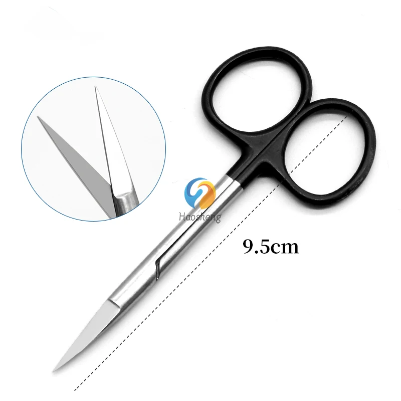 9.5cm Sliver Black Gold Handle Superfine Stich Eyelid Iris Scissors Straight Curved