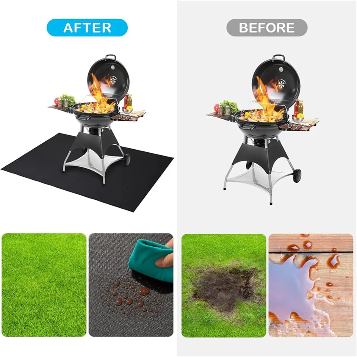 Outdoor BBQ Grill Fireproof Mat - Multi-Use Reusable High Temperature Fire Pit Pad Lawn Protection Mat Flame 38x46cm