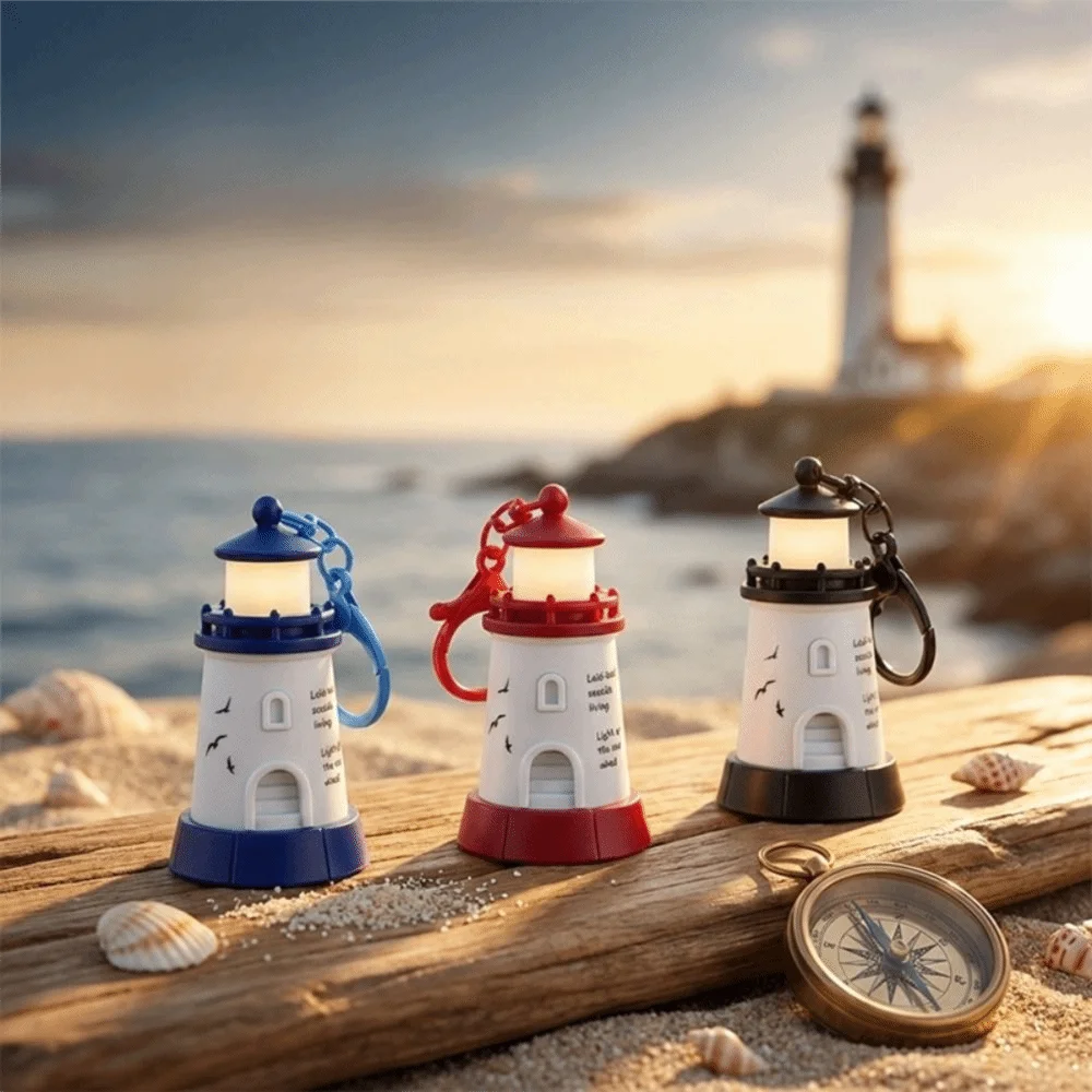 Luminous Lighthouse Keychain LED Light Up Night Light Keychain Bag Charm Mobile phone stand Mini Hanging Ornament Practical