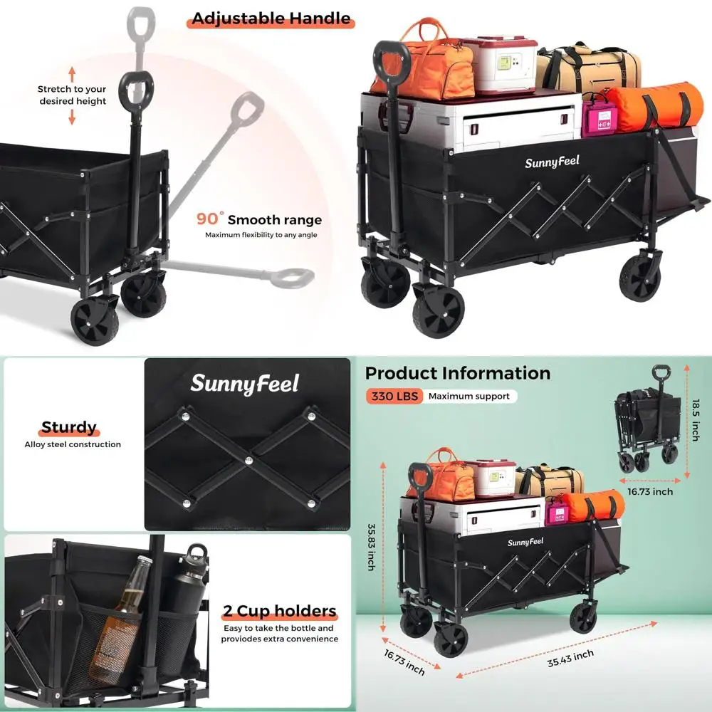 

Foldable Wagon Carts for Storage and Transport, Lightweight Shopping Utility Wagon in Black