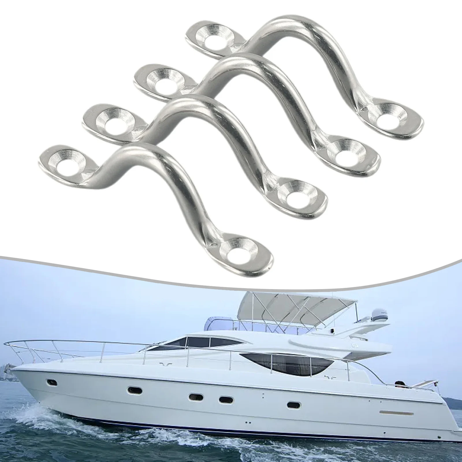 4PCS×5mm Stainless Steel Wire Eye Strap Boat/Marine Tie Down Fender Hook Canopy For RV Engine Accessory Auto Parts