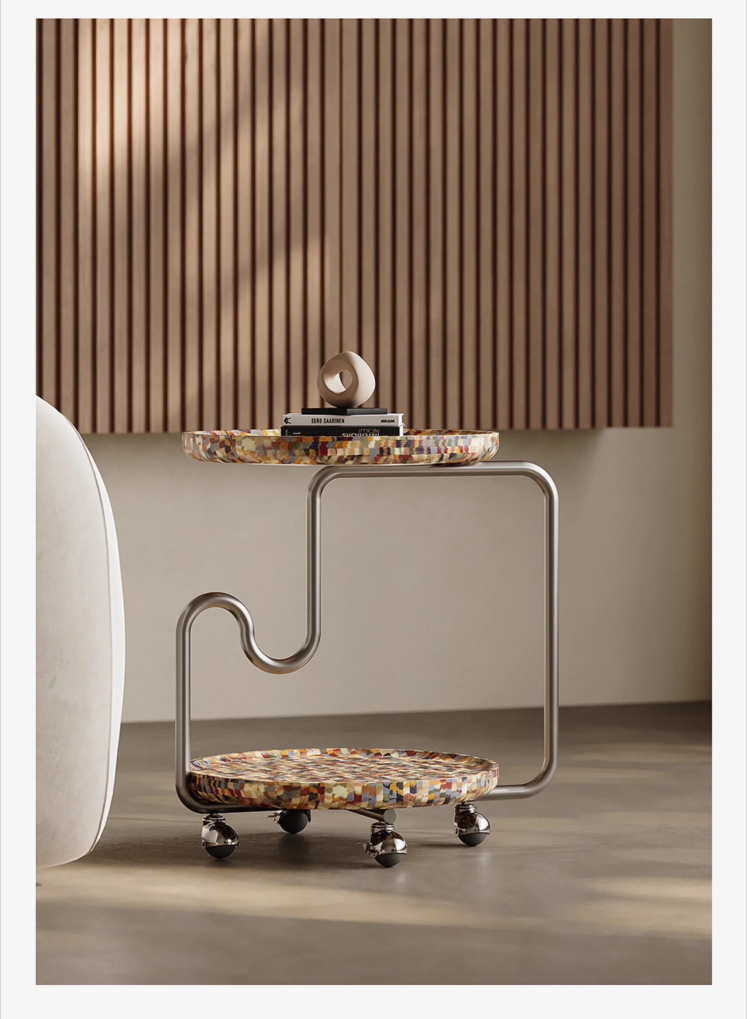 โต๊ะข้างโซฟาสไตล์มินิมอลอิตาลี หรูหรา ทันสมัย ทรงกลม โต๊ะกาแฟขนาดเล็ก เคลื่อนย้ายได้