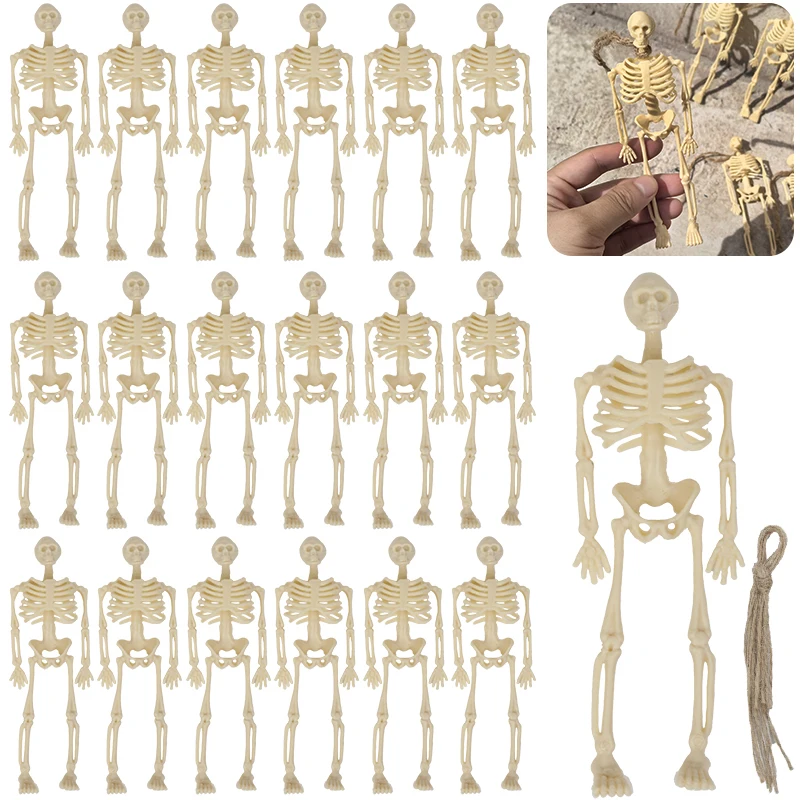 

12/6Pcs Halloween Skeleton with Rope Scary Hanging Plastic Skull Decoration for Home Garden Haunted House Horror Props Kids Gift