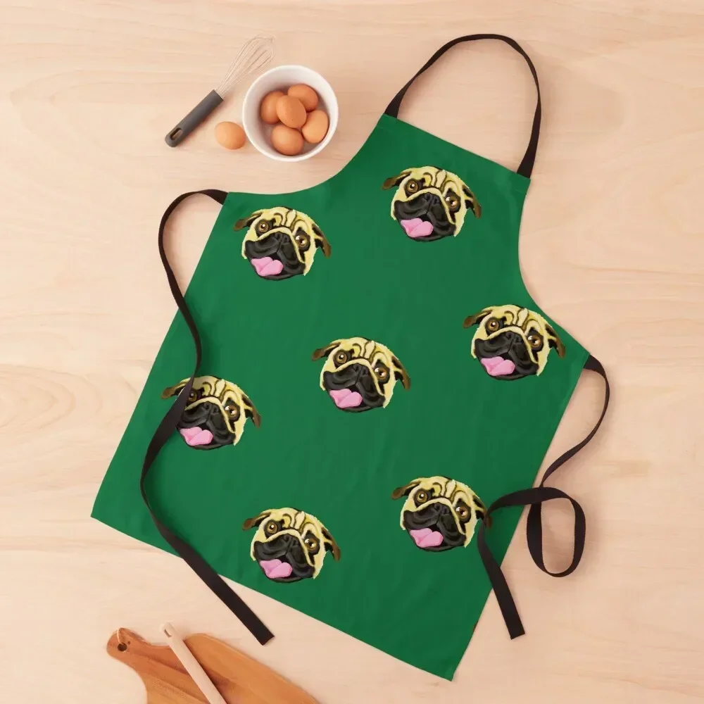 

OLIVE GREEN PUG FACE PATTERN Apron For Kitchen Women Waterproof Kitchen And Home Items Apron