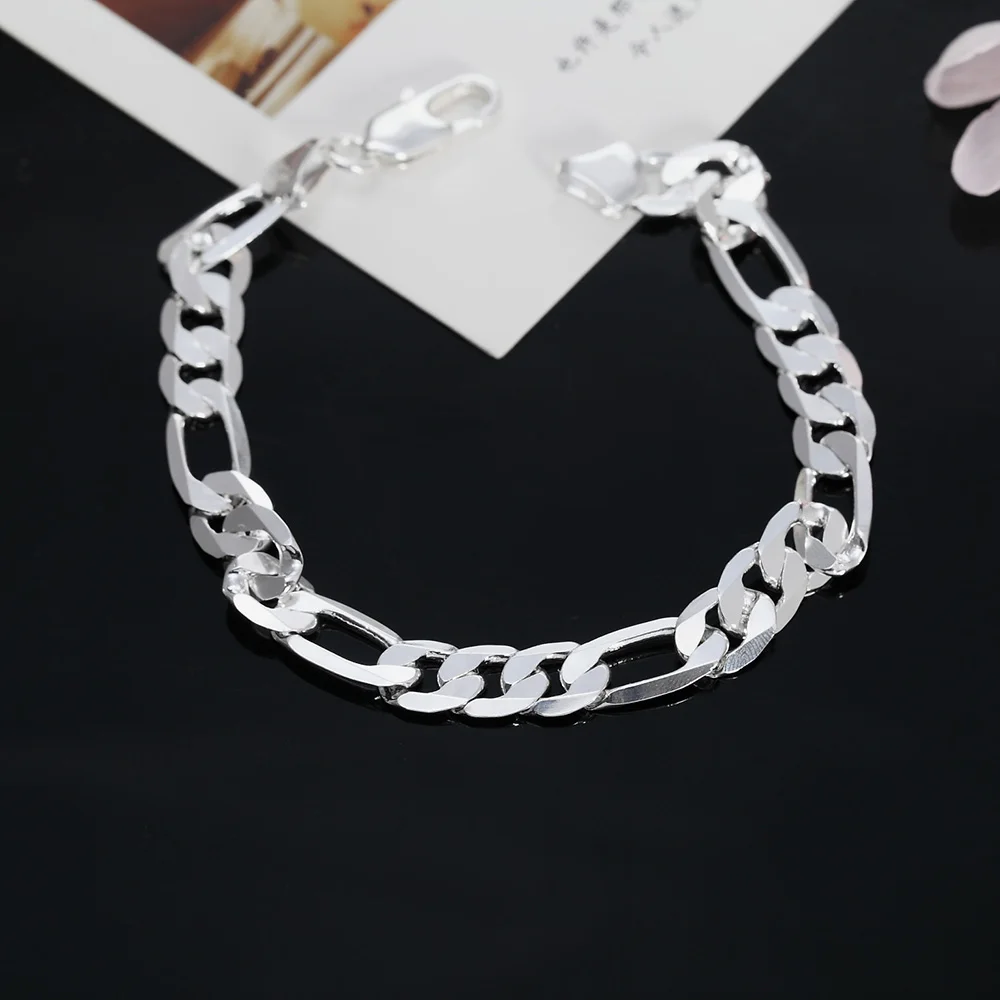 Fine 925 Stamp silver 18K gold color pretty women men noble nice bracelet fashion charm 8mm chain 20cm jewelry wedding party