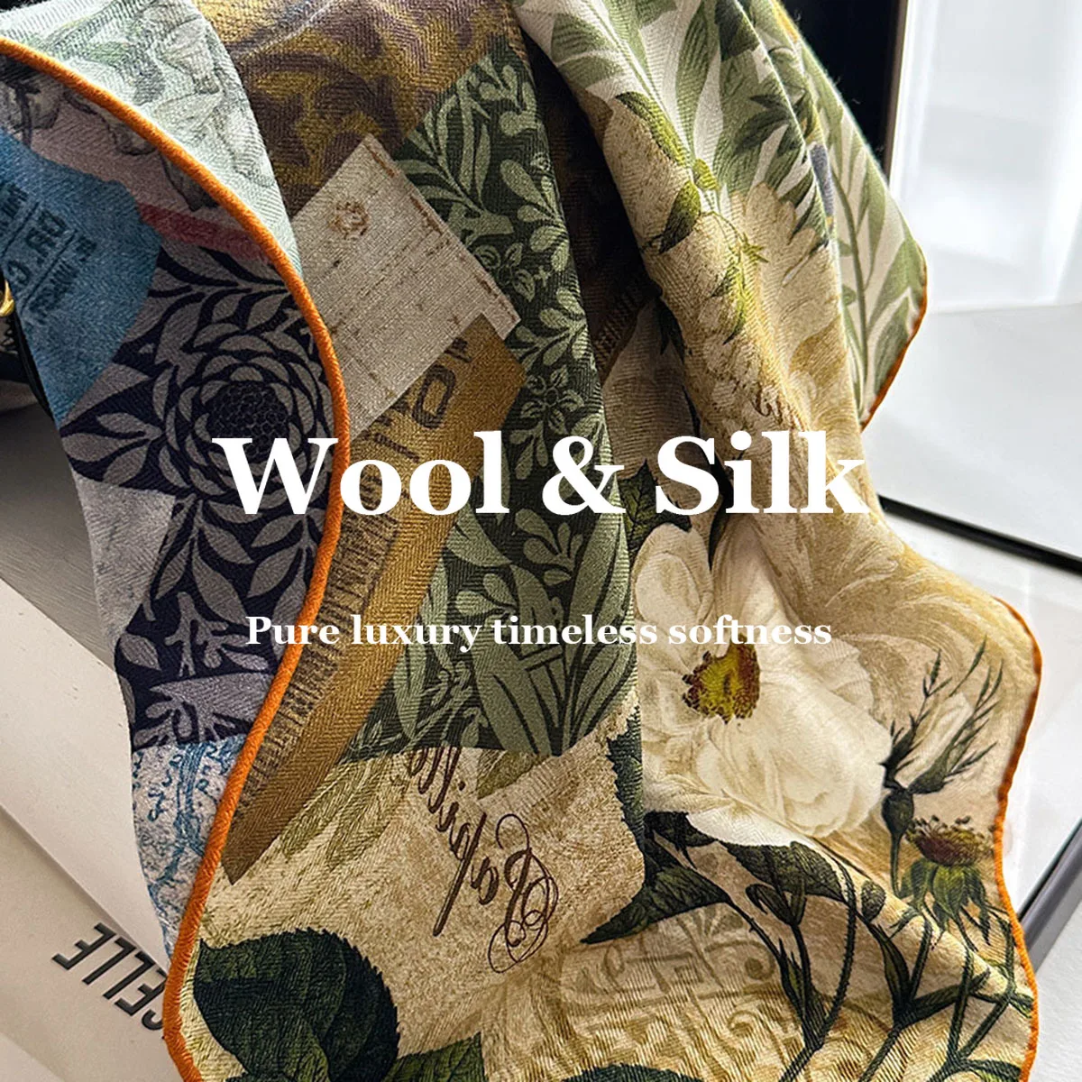 

Шарф из 82% шерсти и 18% натурального шелка, 62 см, квадратный, женский, с принтом, маленькая шелковая бандана, шарф для волос, роскошный шейный платок, чисто шелковый головной платок