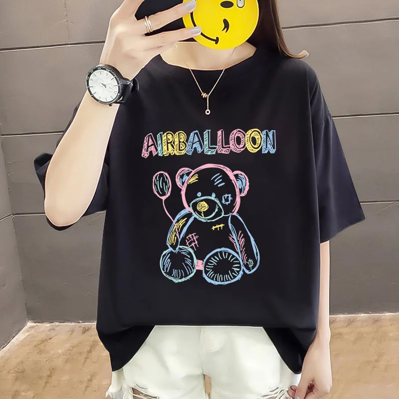 

2024 Summer Loose Women's T-Shirt High Quality Bear Pattern Printed Short Sleeve Plus Size Women's Short Sleeve T-Shirt CCXX044