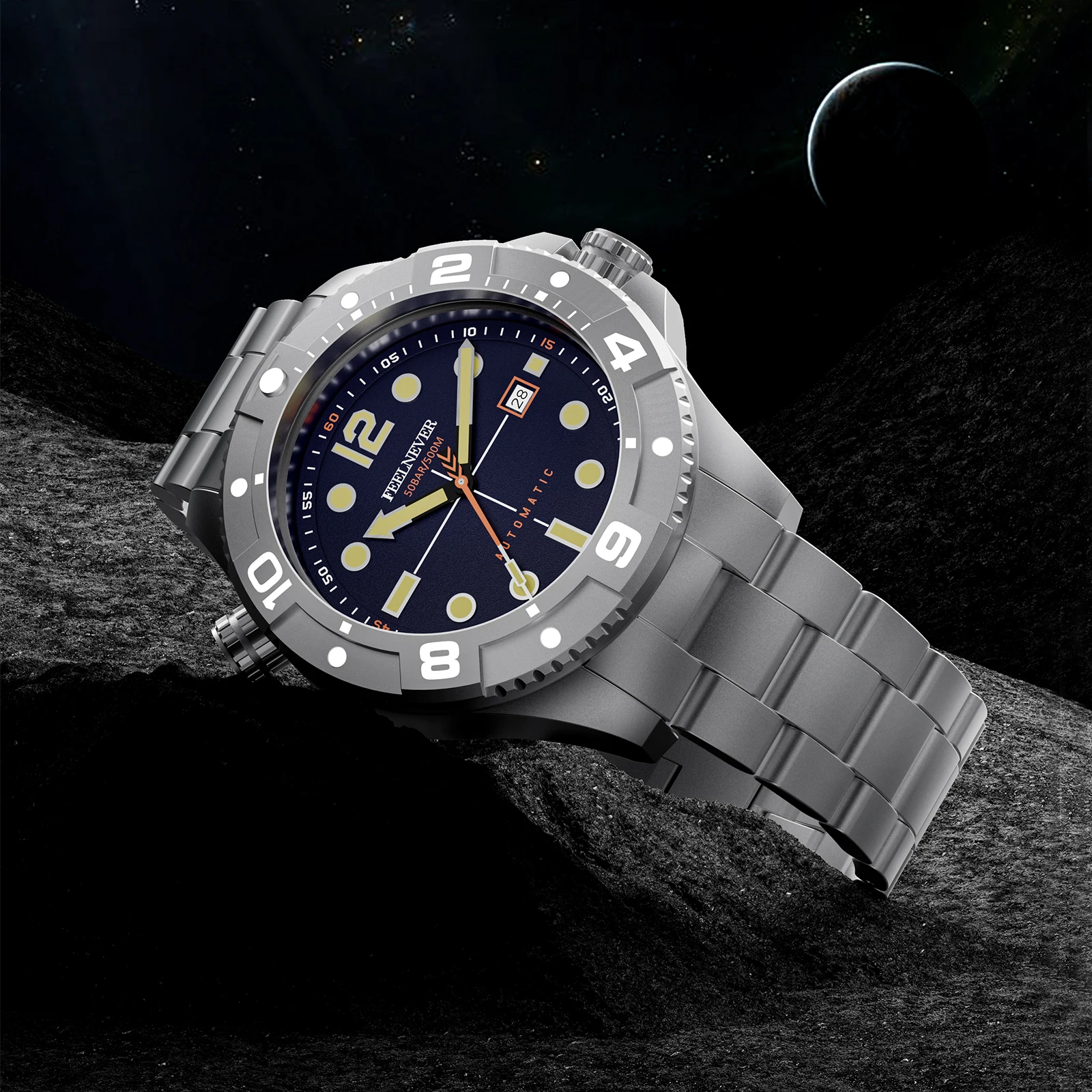 LIGE Design FEELNEVER Automatic Mechanical GMT Watch Stainless Steel Sport Watch Sapphire Luminous Waterproof for Men Relogio