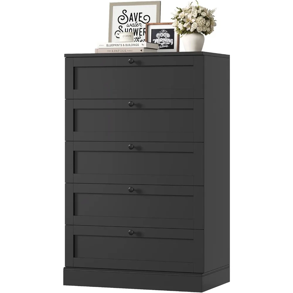 Bedroom 5-Drawer Vertical Dresser with Metal Handles, 43.7 Tall and 29 Wide Wood Storage