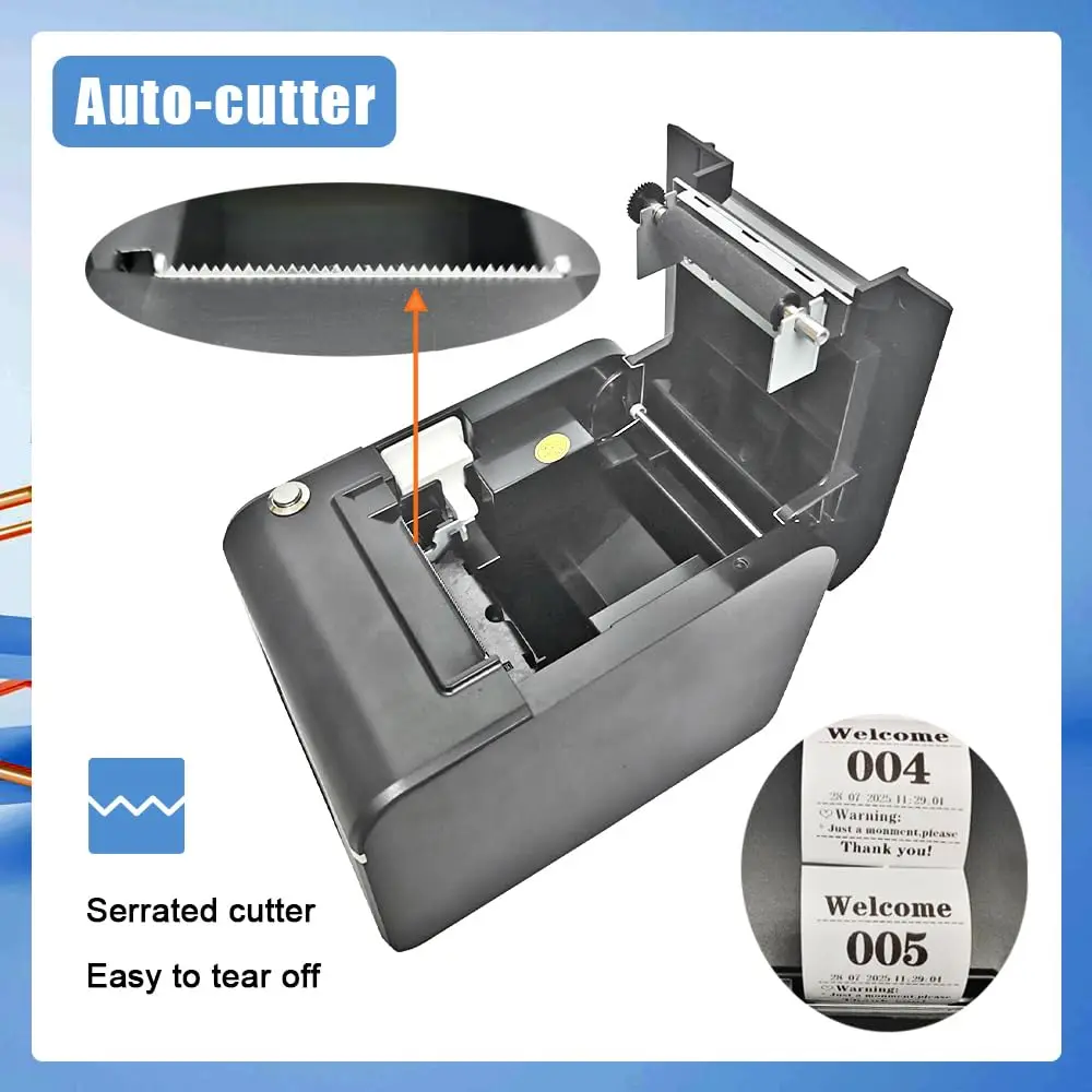 57mm Auto Cutter Thermal Receipt Printer Cash Drawer POS Ticket Printer Kitchen Restaurant Hotel Cafe for Queue Waiting Number