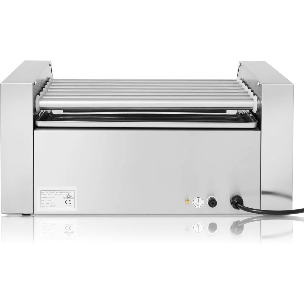 Macchina elettrica per fornelli a griglia a 7 rulli Hot Dog 18 con cassetto riscaldante per panini - Grado commerciale, acciaio inossidabile