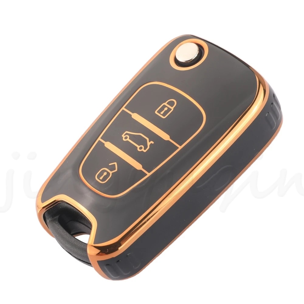 Jingyuqin  For Kia B/Hyundai E Poreless Glossy, gold trim black White gray- side stripe New TPU Car Remote Key Shell Case Cover