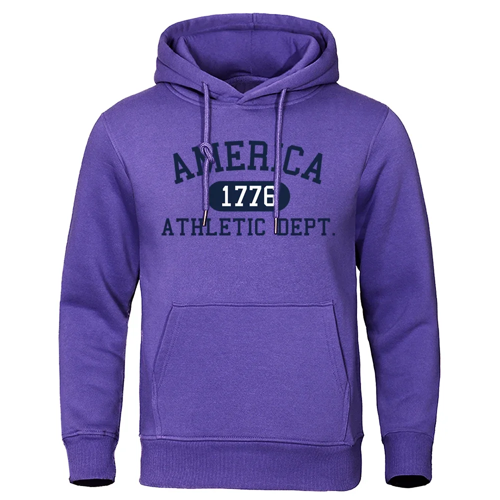 America 1776 Athletic Dept Letter Print Mans Hoodies Pocket O-Neck Sweatshirt Autumn Soft Sweatshirt Casual Loose Man Clothing