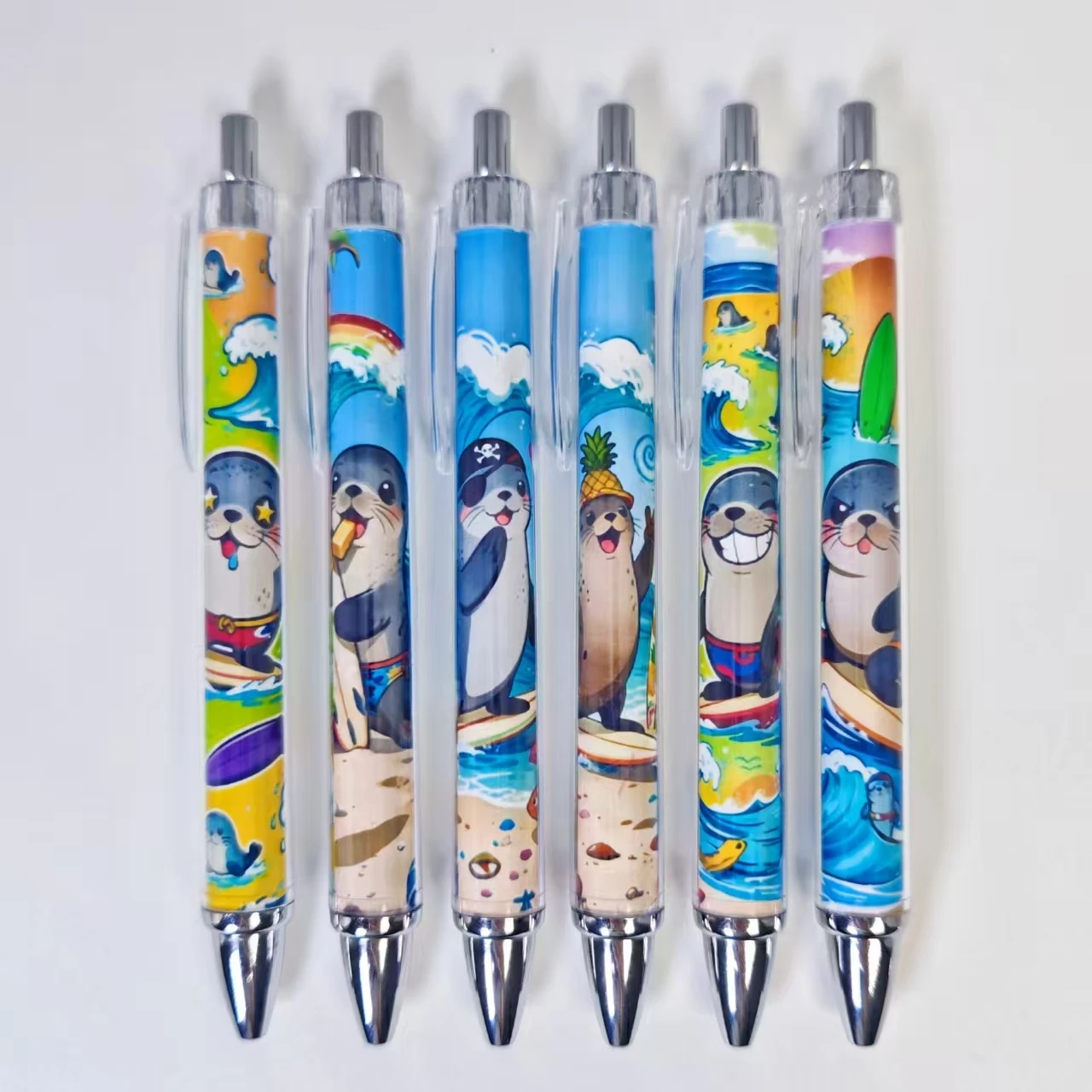 

7 шт./11 шт., выдвижные ручки с печатью для серфинга, креативные шариковые ручки с печатью, подарочные ручки для студентов, подарочные ручки для письма