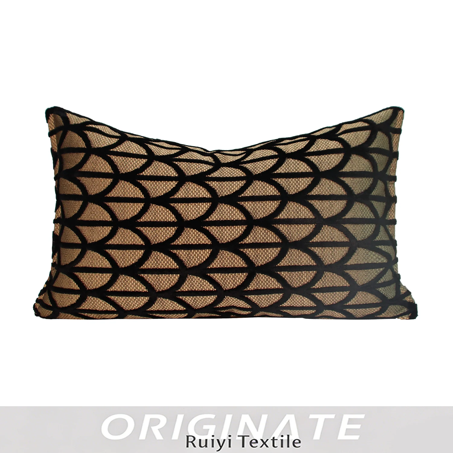 Luxury Cut Velvet Fan Pattern Decorative Pillow Case Art Deco Jacquard Lumbar Cushion Cover