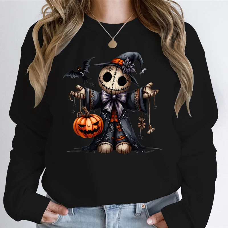 Horror Skeleton Print Female Sweatshirt Women Happy Halloween Hoodie Spooky Season Hoodie Pullover Winter Autumn New Fleece Tops