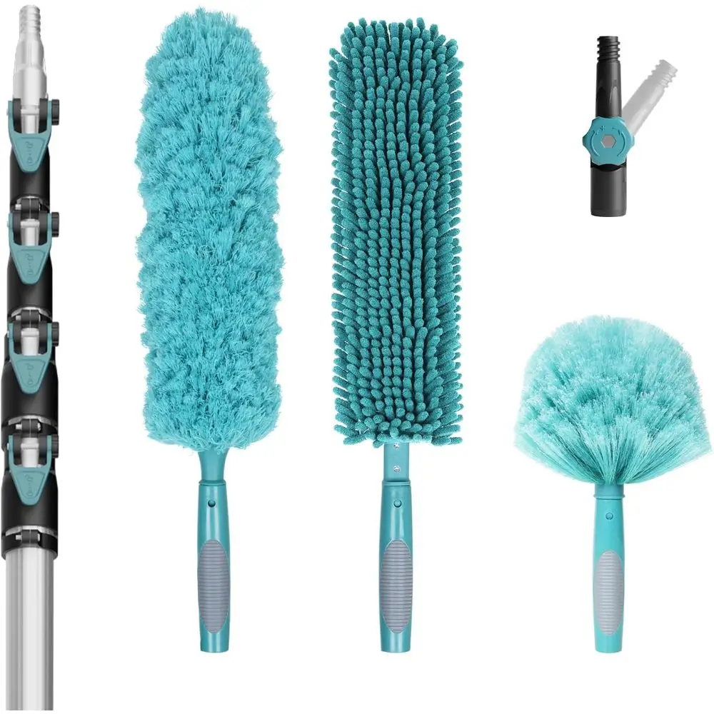 

Foot High-Reach Duster Kit with 6-24FT Extendable Pole - High Ceiling Duster Cleaning Kit with Telescopic Pole, Cobweb Duster, C