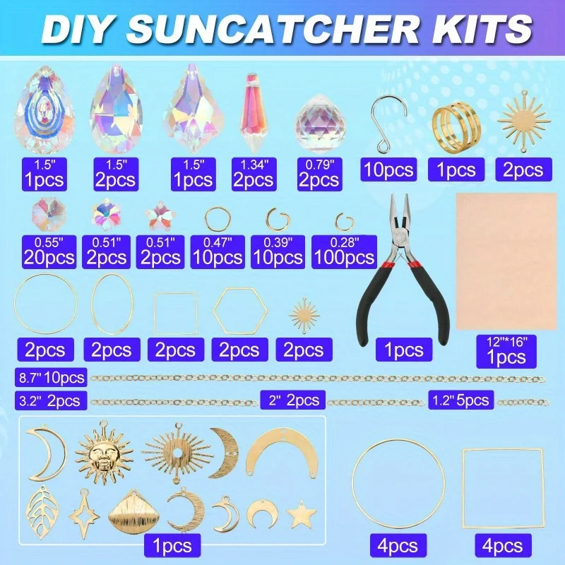 200 Pcs DIY Sun Catchers Making Kits Craft for Crystal Suncatchers Supplies Stained Glass Window Hanging Prism Garden Decor