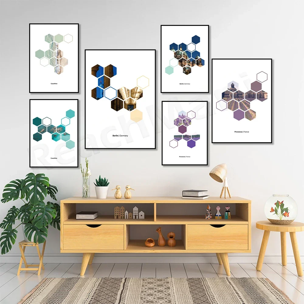 Berlin Hexagon Artwork, Berlin, Beach, Seascape, Ocean, Coastline Print, Provence Wall Art, Lavender Print, Valensole Poster,
