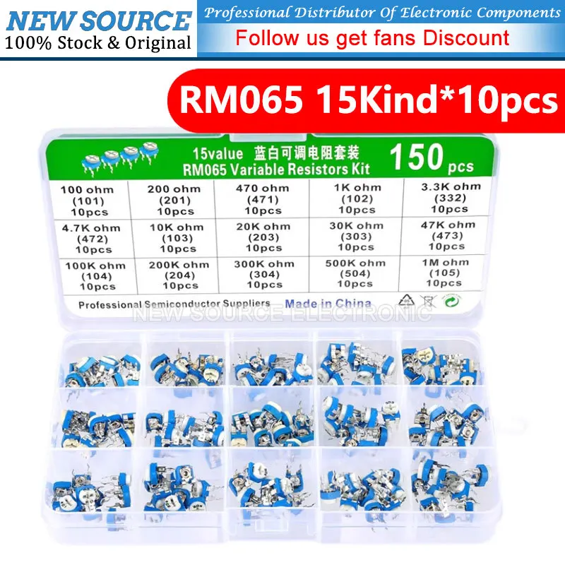 150PCS RM065 Potentiometer Variable Resistors Kit 500 Ohm -1M Trimmer Potentiometer Resistors Set 100 200 500 1K 2K 5K 10KOhm