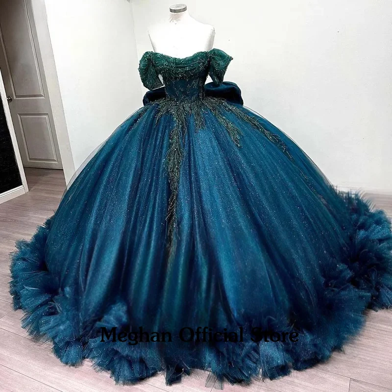 Роскошные платья Quinceanera с открытыми плечами и аппликациями с бисером и рюшами Vestido De 15, Quinceaneras Morado по индивидуальному заказу