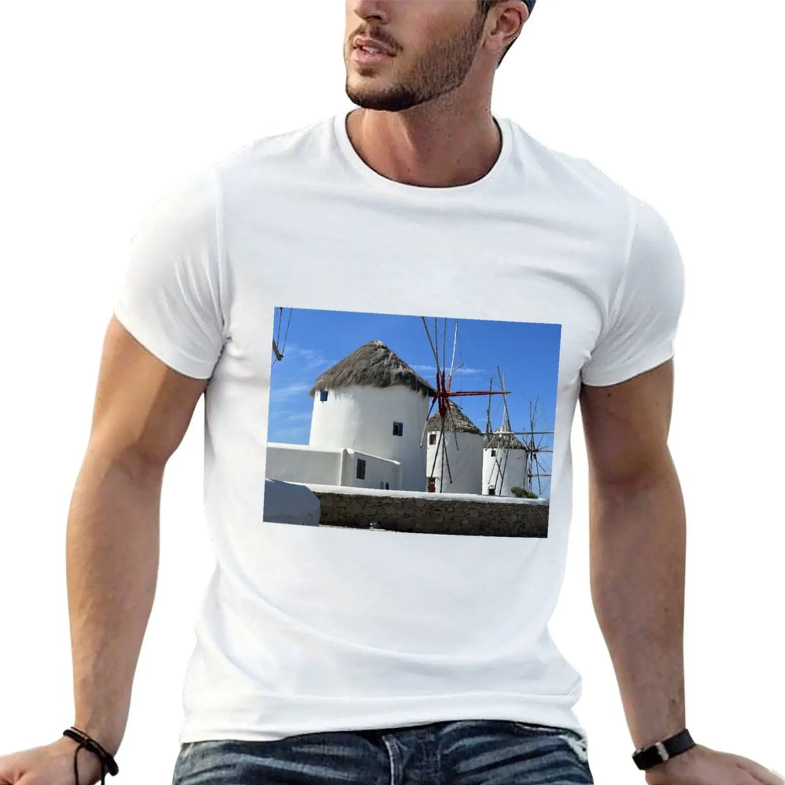 Mykonos Windmills Where Ever the Wind Blows T-Shirt Summer Fashion Casual Tee Shirt