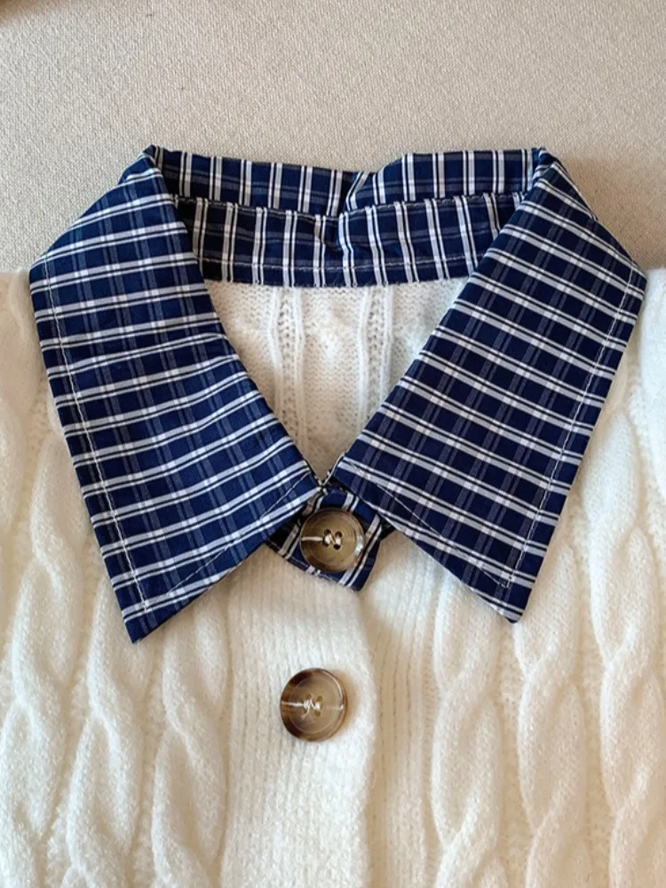   Cardigan tricoté à col ouvert pour femme, pull doux, automne-hiver, épissage à carreaux, auto-Kee Sle, Version coréenne