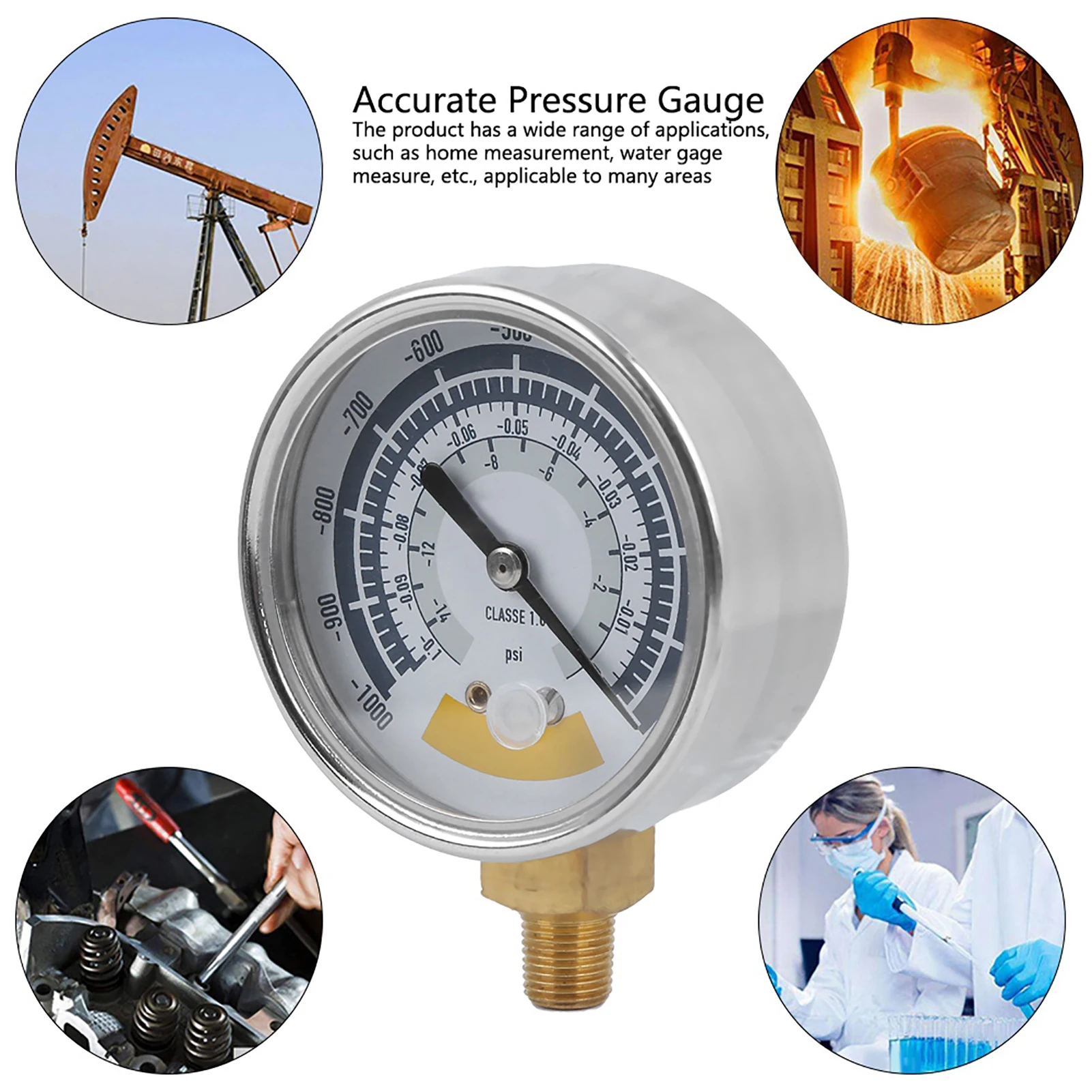 Accurate Pressure Gauge Pressure Gauge Accurate Air Gauge Instrument for Vacuum Pump 0‑14psi NPT 1/8in Connector Vacuum Gauge