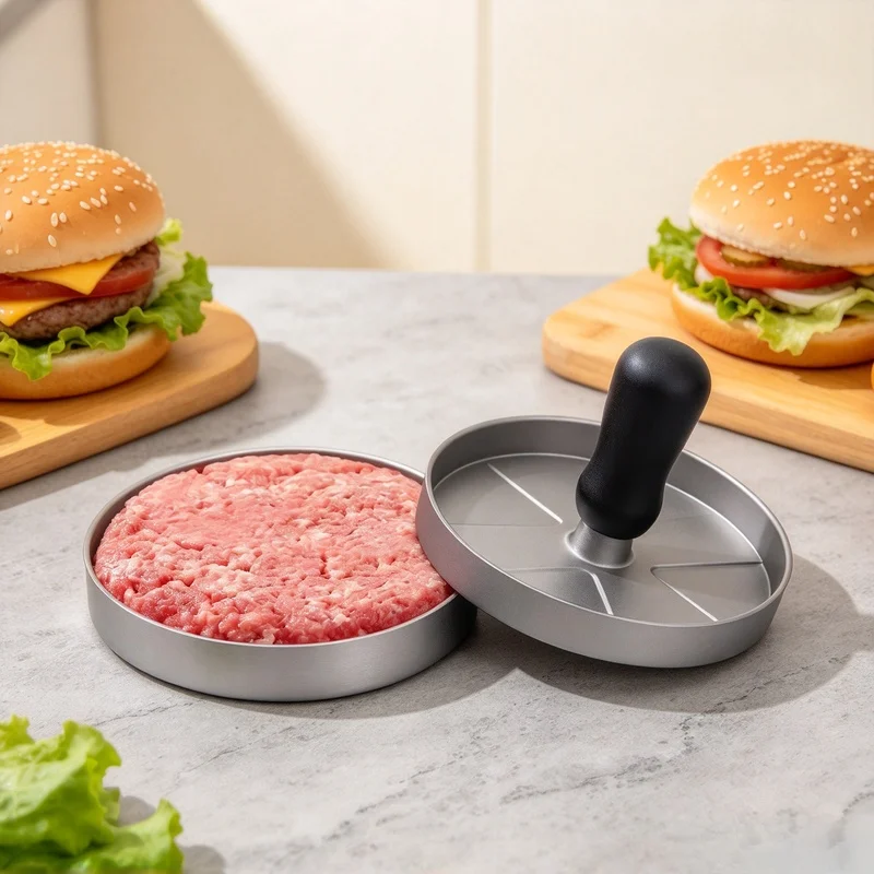 Non-Stick Aluminum Burger Press, Hamburger Patty Maker Tool for Making Uniform Meat Patties for Kitchen BBQ Camping Grill