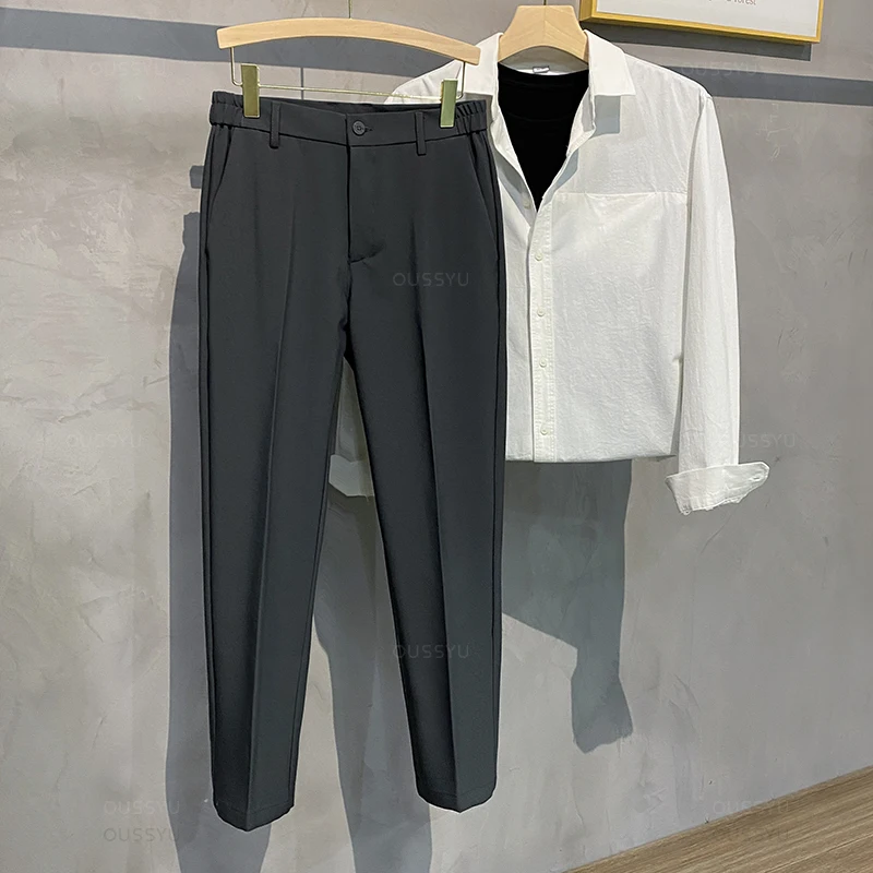 Spring Summer Men's Casual Pants Suit Pant Slim Fit Work Elastic Waist Jogging Business Trousers Male Black Plus Size 40 42 - Image 2