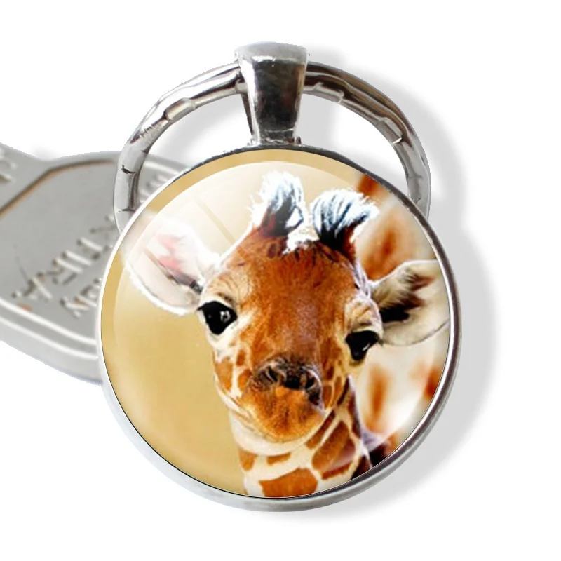 Cute Giraffe Key Chain Cat Wolf Tiger Sheep Animal Beautiful Photo Pendant Man Women Fashion Animal Pendant Bag Accessories