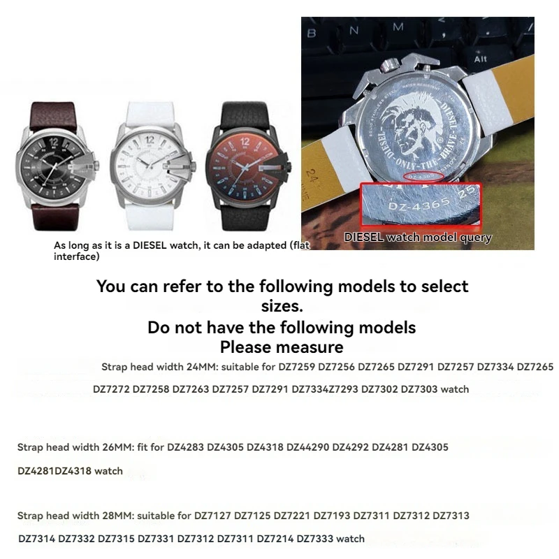 Para pulseira de relógio de couro diesel masculino dz4323/1657/4318/73131/7332/7314/1405 4316 pulseira padrão de lichia acessórios de relógio 24 26 28mm