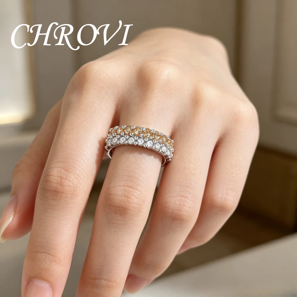 Exquisite 925 sterling silver ring with double row of diamonds and mixed color inlay for a lady's trendy finger ring.