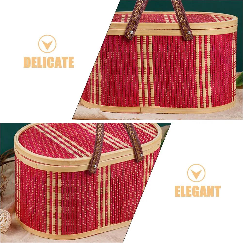 Oval Bamboo Basket Woven Storage Bin Portable Swing Handle Organizer For Home Office Car Fruit Container Decorative Hamper